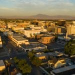 The southern city center downtown area of Bakersfield aerial view