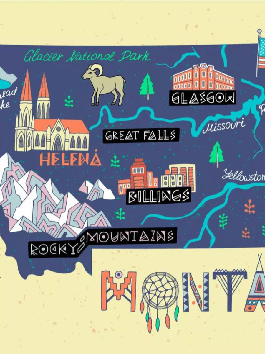 Map of Montana and Flag | Montana Outline, Counties, Cities and Road Map