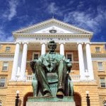Bascom Hall at Wisconsin University with statue of Abraham Lincoln