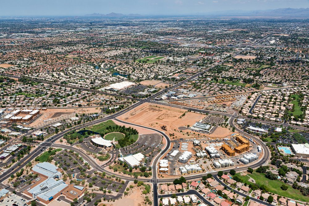 Gilbert, Arizona viewed from above looking from the SE to the NW
