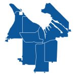 Outline blue map of Tacoma city