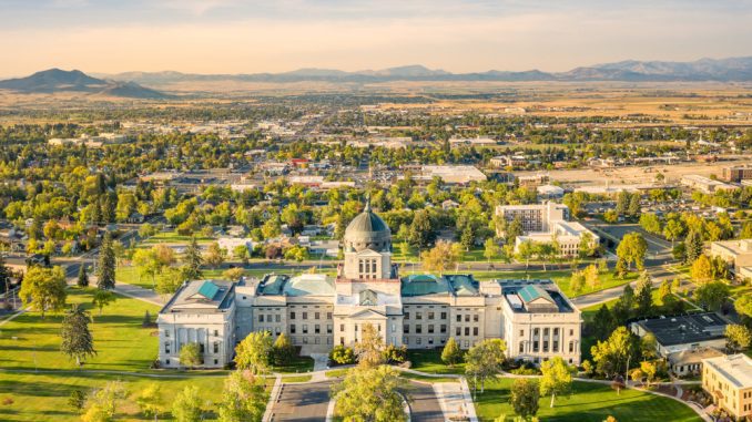 Drone view of the Montana State Capitol, in Helena
