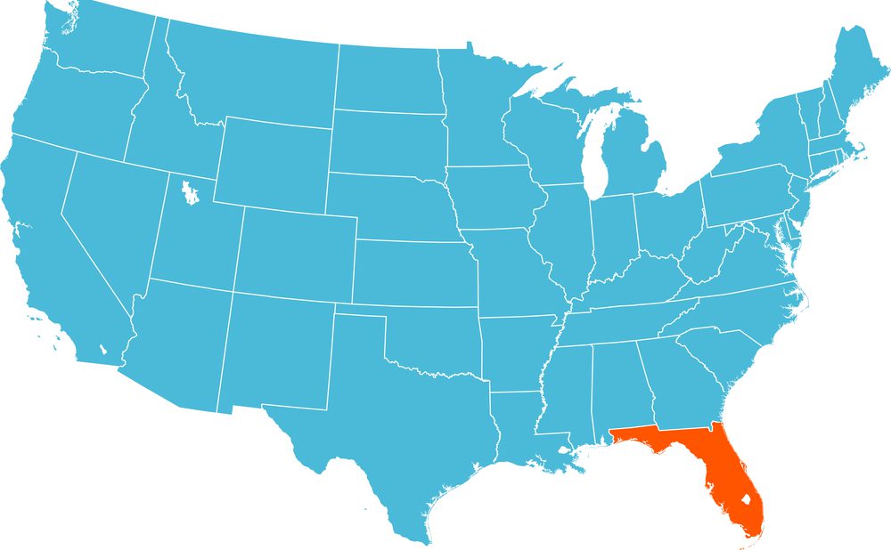 Where is Florida on a US map