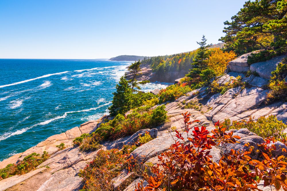 View of the Maine coastline at Acadia National park