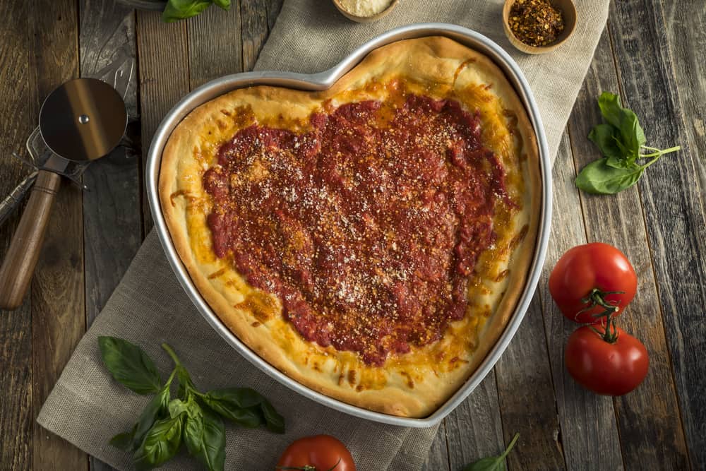 Homemade Heart Shaped Chicago Deep Dish Pizza for Valentine's Day