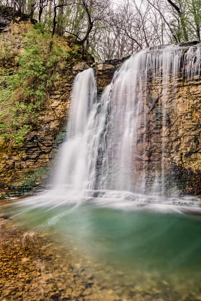 Beautiful Hayden Run Falls splashes down a rocky cliff in Columbus, Ohio