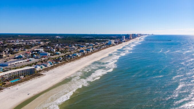 Aerial City view of the Gulf Shores, Alabama USA