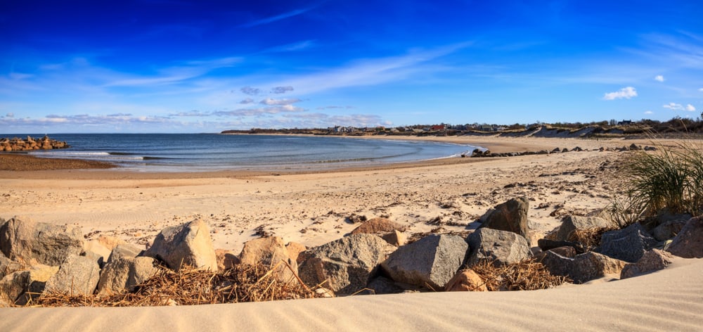 Blue skies over Corporation Beach in Dennis, Massachusetts on Cape Cod in the fall.