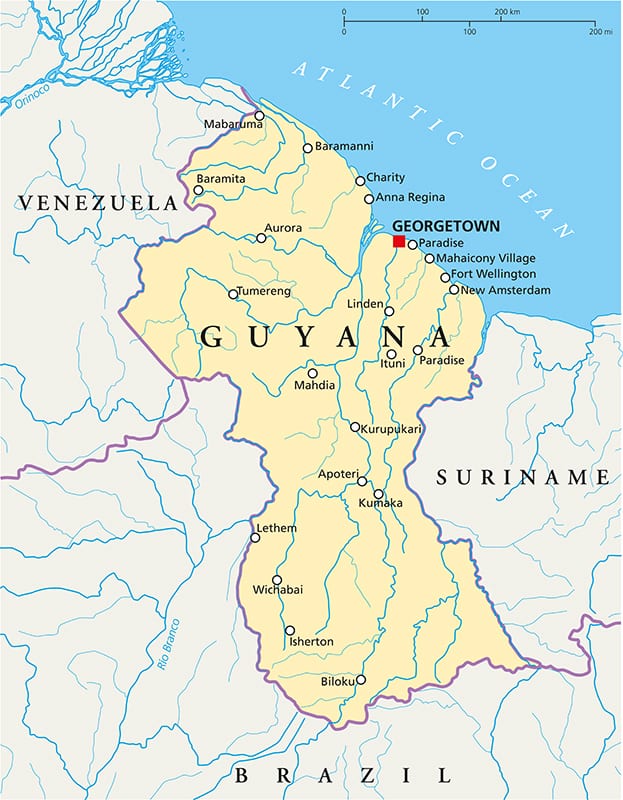 Guyana Political Map with capital Georgetown