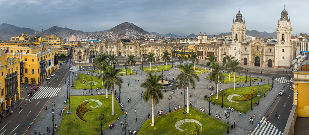 Panoramic view of the main square of Lima, Peru