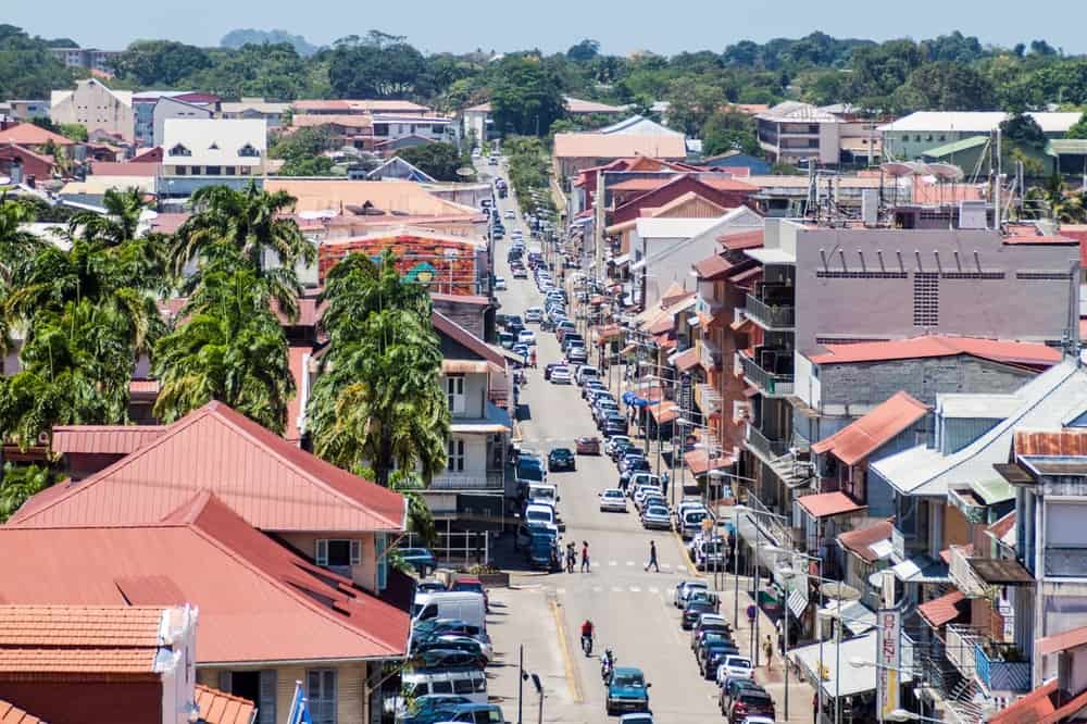 Rue de Remire street in the center of Cayenne, capital of French Guiana.